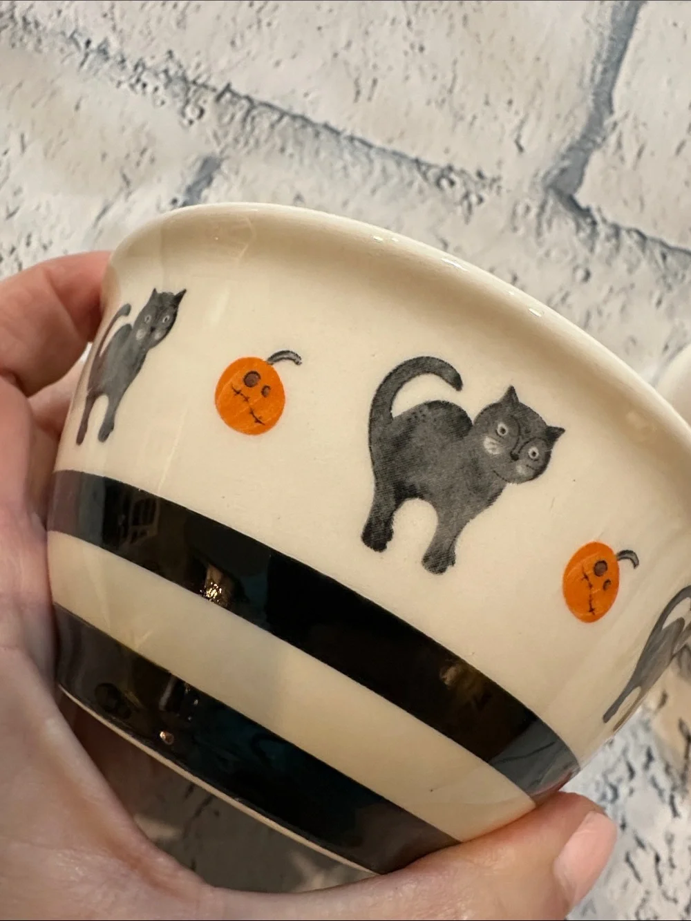 Set of 2 Halloween Cat Bowls - Orange & White